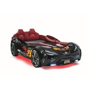 Czarne łóżko w kształcie auta z czerwonymi światłami Fats GTS Carbed Black