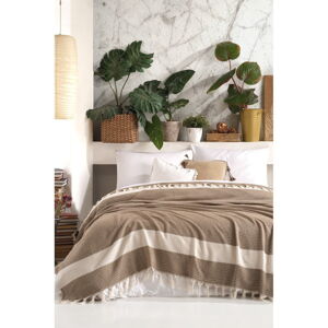 Brązowo-beżowa bawełniana narzuta na łóżko dwuosobowe 200x230 cm Şeritli – Mijolnir