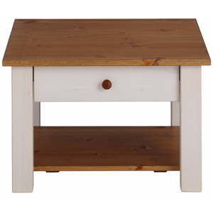 Biały stolik z litego drewna sosnowego z drewnianymi detalami Støraa Yvonne, 60x60 cm