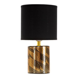 Czarna/złota lampa stołowa ceramiczna z tekstylnym kloszem (wysokość 28 cm) Glam Dark – Mauro Ferretti