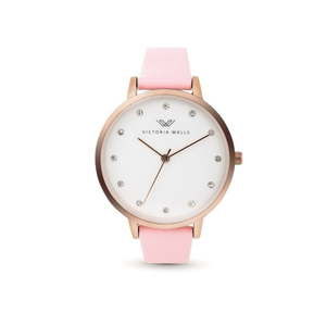 Damski zegarek z różowym skórzanym paskiem Victoria Walls Dusk