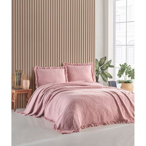 Różowy zestaw narzuty na łóżko dwuosobowe i poszewek na poduszkę 220x240 cm Ilda – Mijolnir
