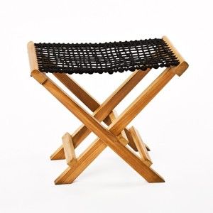 Czarny stołek składany z drewna tekowego i siedziskiem ze sznurka Simla Lay