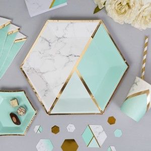 Zestaw 8 papierowych talerzy Neviti Mint Colour Block Marble