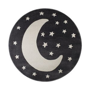 Czarny okrągły dywan z motywem księżyca KICOTI Moon, 80x80 cm