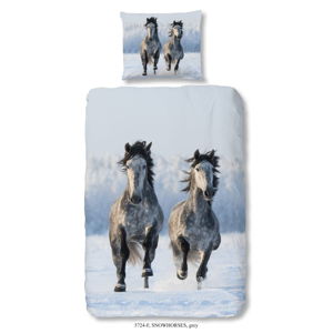 Dziecięca pościel jednoosobowa z bawełny Good Morning Snow Horses, 140x200 cm