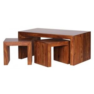 Stolik z 2 stołkami z litego drewna palisandru Skyport Betania
