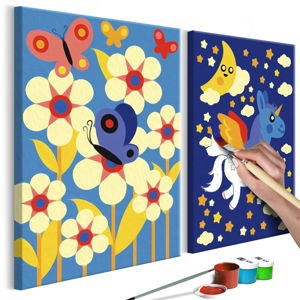 Zestaw płótna (2 szt.), farb i pędzli DIY Artgeist Butterfly & Unicorn, 33x23 cm