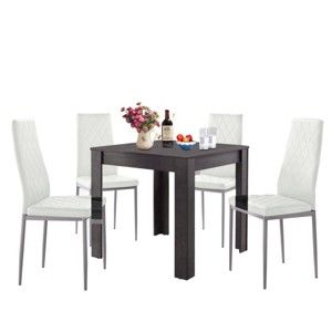 Komplet stołu do jadalni w dekorze betonu i 4 białych krzeseł do jadalni Støraa Lori and Barak, 80x80 cm