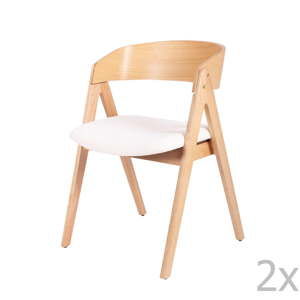 Zestaw 2 krzeseł do jadalni z drewna kauczukowca z białym siedziskiem sømcasa Rina