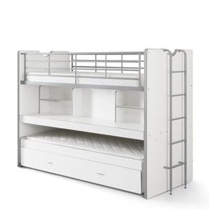 Białe łóżko piętrowe z półkami Vipack Bonny, 220x100 cm