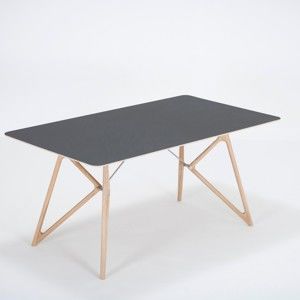 Stół z litego drewna dębowego z czarnym blatem Gazzda Tink, 160x90 cm
