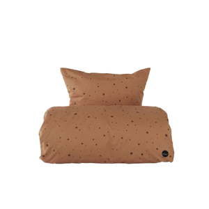Zestaw karmelowej poszwy na kołdrę i poduszki z bawełny organicznej OYOY Dot, 200x140 cm