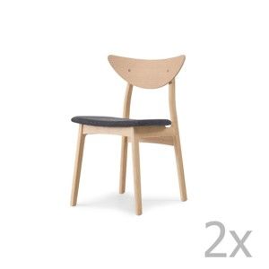 Komplet 2 krzeseł z litego drewna dębowego z ciemnoszarym siedziskiem WOOD AND VISION Chief
