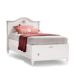 Białe łóżko jednoosobowe ze schowkiem Romantica Bed With Base, 90x190 cm