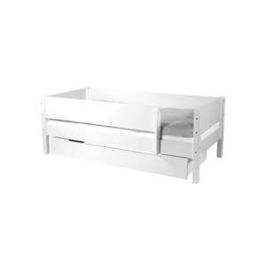 Białe łóżko dziecięce z oparciem bocznym i szufladą Manis-h Max, 90x160 cm