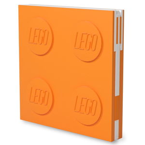 Pomarańczowy kwadratowy notatnik z długopisem żelowym LEGO®, 15,9x15,9x2,3 cm