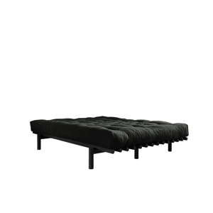 Łóżko dwuosobowe z drewna sosnowego z materacem Karup Design Pace Comfort Mat Black/Black, 160x200 cm