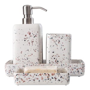 Biały zestaw akcesoriów łazienkowych z żywicy polimerowej Mozaik – Mioli Decor