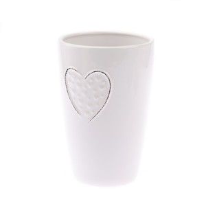 Biały wazon ceramiczny Dakls Hearts Dots, wys. 18,3 cm