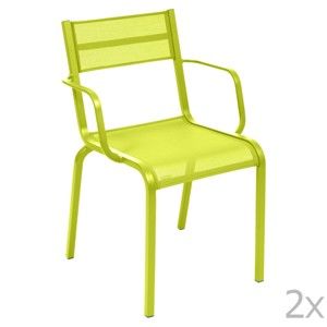 Komplet 2 jasnozielonych metalowych krzeseł ogrodowych Fermob Oléron Arms