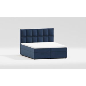 Ciemnoniebieskie tapicerowane łóżko dwuosobowe ze schowkiem 140x200 cm Flip – Ropez