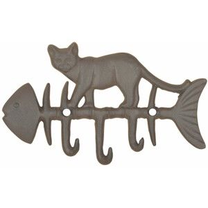 Żeliwny haczyk z motywem kota i ryby Esschert design