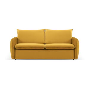Musztardowa aksamitna rozkładana sofa 214 cm Vienna – Cosmopolitan Design