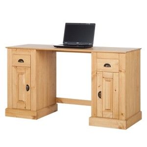 Naturalne biurko z drewna sosnowego z 2 drzwiczkami Støraa Tommy