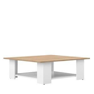 Biały stolik z blatem z dekorem drewna bukowego Symbiosis Square, 89x89 cm