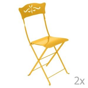 Komplet 2 żółtych składanych krzeseł ogrodowych Fermob Bagatelle