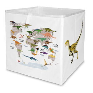 Biały tekstylny dziecięcy pojemnik na zabawki 32x32x32 cm Dino World Map – Butter Kings
