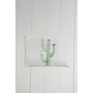 Biało-zielony dywanik łazienkowy Tropica Cactus III, 60x40 cm