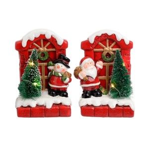 Zestaw 2 świątecznych dekoracji ceramicznych InArt Santa Snowman