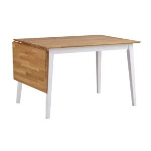 Stół z drewna dębowego z opuszczanym blatem i białymi nogami Rowico Mimi, 120 x 80 cm
