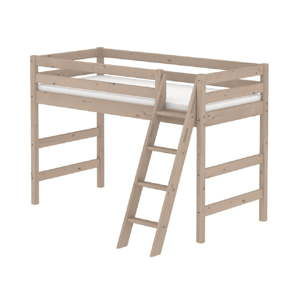 Brązowe wysokie łóżko dziecięce dla 2 osób z drabinką z drewna sosnowego Flexa Classic, 90x200 cm