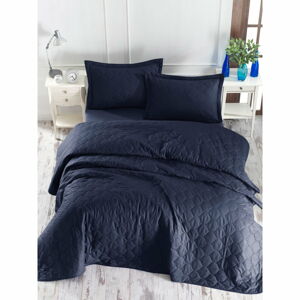 Ciemnoniebieska narzuta z poszewką na poduszkę z bawełny ranforce EnLora Home Fresh, 180x225 cm