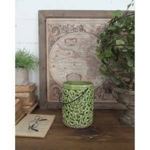Zielona lampion ceramiczny Orchidea Milano, wys. 17 cm