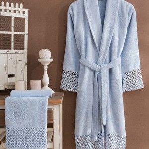 Komplet jasnoniebieskiego szlafroka damskiego w rozmiarze S/M i ręcznika Bathrobe Komplet Lady