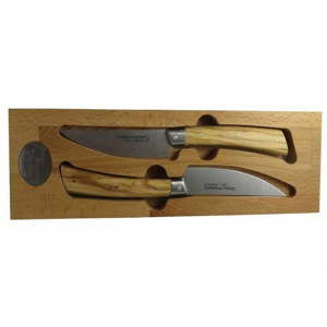 Zestaw 2 noży ze stali nierdzewnej w drewnianym pudełku Jean Dubost Handmade