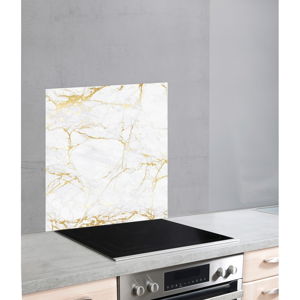 Szklana płyta ochronna na ścianę przy kuchence w biało-złotym kolorze Wenko Marble, 70x60 cm