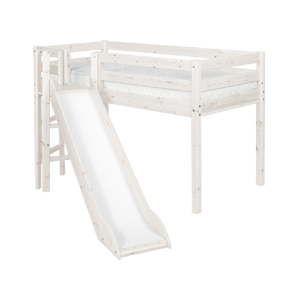 Białe łóżko dziecięce średniej wielkości z drewna sosnowego ze ślizgawką Flexa Classic, 90x200 cm