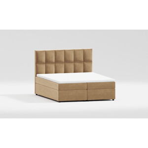Tapicerowane łóżko dwuosobowe ze schowkiem 180x200 cm w kolorze ochry Flip – Ropez