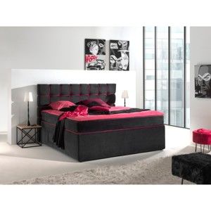 Czarno-różowe 2-osobowe łóżko kontynentalne Sinkro Play Safe, 200x200 cm