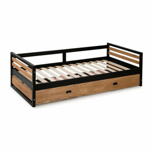 Brązowo-czarne łóżko dziecięce z dodatkowym wysuwanym łóżkiem Marckeric Manhattan, 90x200 cm