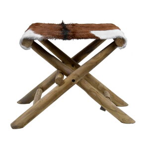 Brązowy stołek z litego drewna tekowego Goatskin – Ego Dekor
