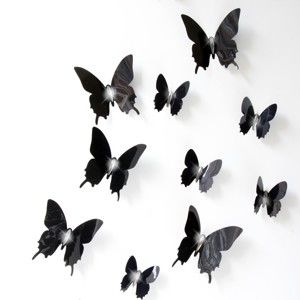 Zestaw 12 czarnych naklejek elektrostatycznych 3D Fanastick Fanastick Wall Butterflies