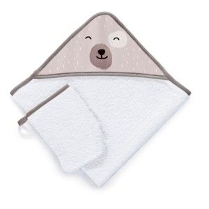 Zestaw ręcznika kąpielowego z kapturem i rękawicy kąpielowej Tanuki Happy Bear, 75x75 cm