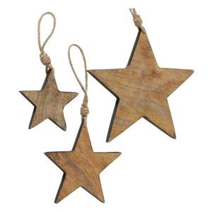 Zestaw 3 wiszących dekoracji świątecznych z drewna mangowca w kształcie gwiazd Boltze Paimio