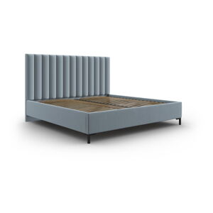 Jasnoniebieskie tapicerowane łóżko dwuosobowe ze schowkiem ze stelażem 180x200 cm Casey – Mazzini Beds